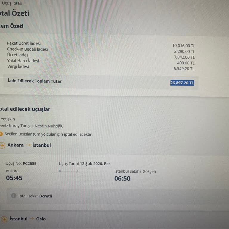 Ücretsiz İade Hakkı Olan Bilette Yüksek Kesinti Ve İletişim Sorunları