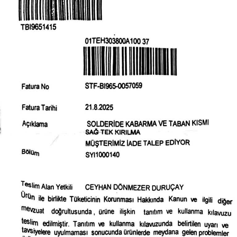 Kısa Sürede Deforme Olan Terlikler Ve İade Talebimin Reddi