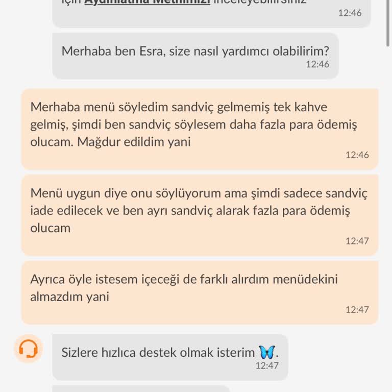 Eksik Teslim Edilen Menü Nedeniyle Maddi Mağduriyet Yaşadım