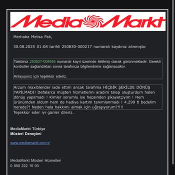 Arızalı Blender İadesinde Çözüm Sunulmadı, Hediye Kartı Veya Ürün Talebim Karşılanmadı