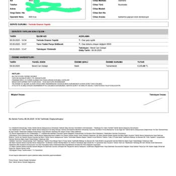 Servis Ücreti Alındı, Parça Değişimi Yapılmadı Ve Mağduriyetim Giderilmedi