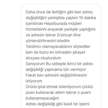Adres Değişikliği Sorunu Ve Siparişin Hatalı İptali