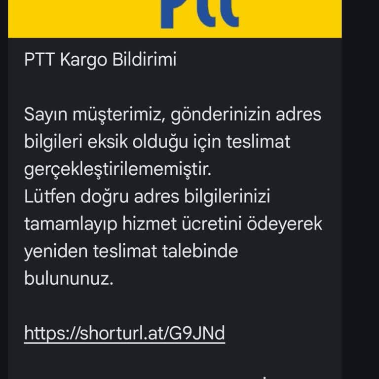 PTT Kargo Adına Gelen Sahte Mesajlarla İlgili Güvenlik Ve Bilgilendirme Talebi