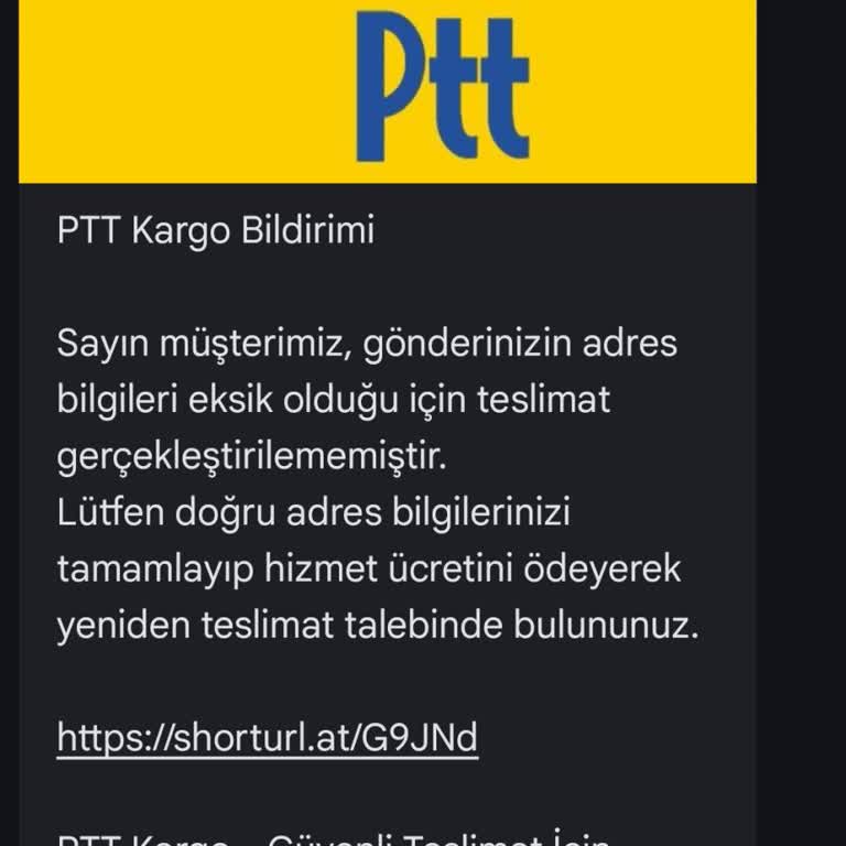 PTT Kargo Adı Kullanılarak Gelen Şüpheli Mesaj Hakkında Bilgilendirme Talebi