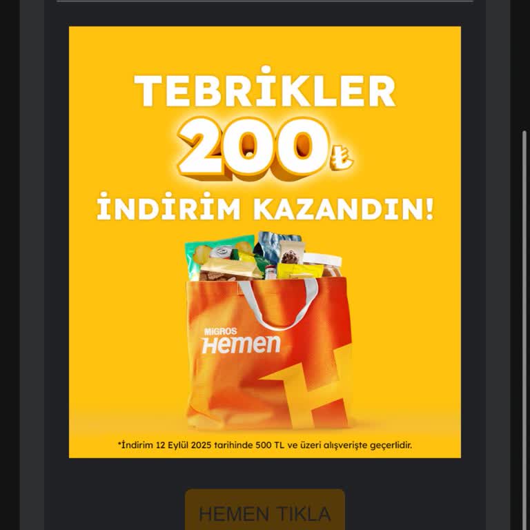 Migros Hemen Alışverişimde Hak Ettiğim 200₺ İndirimin Uygulanmaması Mağduriyet Yarattı!