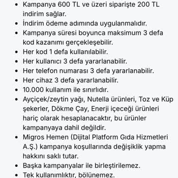 Migros Hemen Kupon Hakkım Hatalı Şekilde Engellendi, Mağduriyetimin Giderilmesini İstiyorum