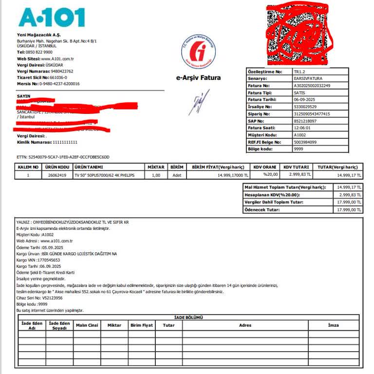 A101 Yanlış Servis Yönlendirmesiyle Televizyonum Kurulmadı, Mağduriyetim Sürüyor