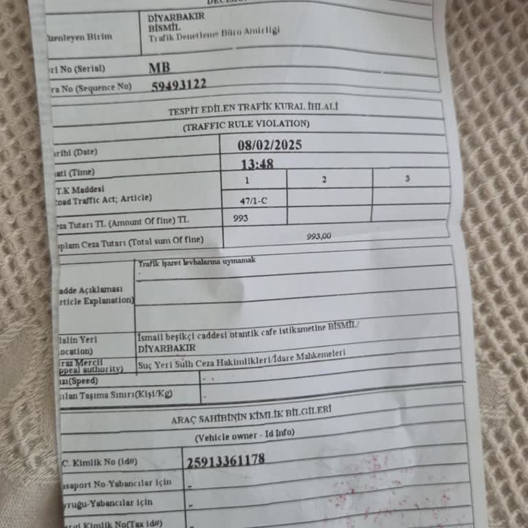 Yanlış Seri Numarasıyla Yapılan Trafik Cezası Ödemesinin İadesini Talep Ediyorum