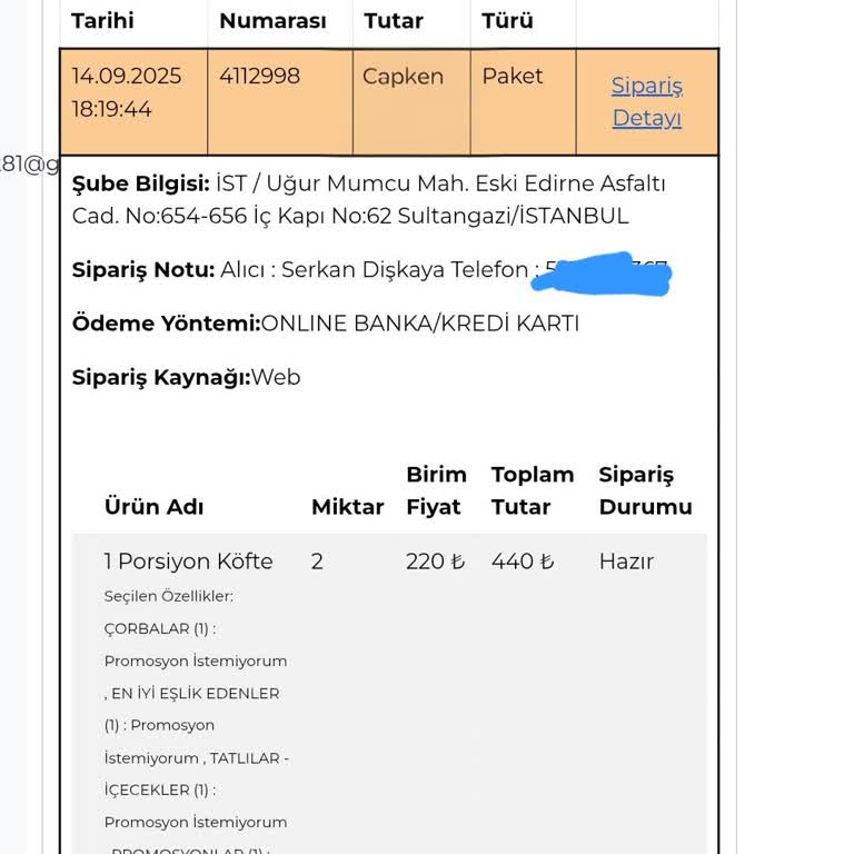 Siparişin 1 Saatten Fazla Gecikmesi Ve Yetersiz Müşteri Hizmeti