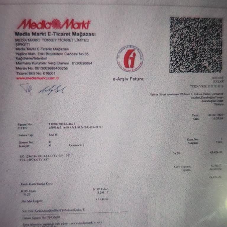 Faturası İptal Edilen Ve Teslim Edilmeyen TV Siparişim Hakkında