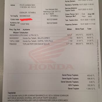 Honda Servisinde Gereksiz Parça Değişimi Ve İlgisiz Yaklaşım