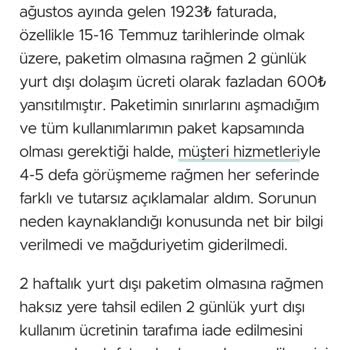 Yurt Dışında Aktif Olmayan Paket Nedeniyle Yüksek Fatura Şoku