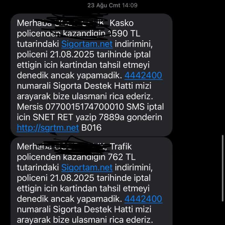 Poliçe İptali Sonrası Beklenmedik Ücret Talepleri Ve Sürekli SMS Bildirimi