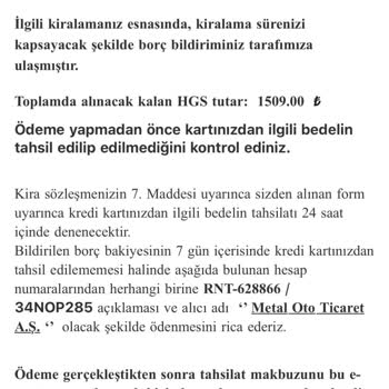 Onayım Olmadan 2400 TL Temizlik Ücreti Ve HGS Kesintisiyle Mağdur Edildim