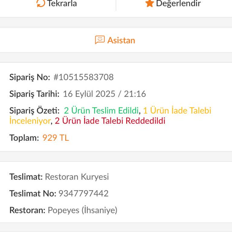 Eksik Ürün Ve Yetersiz Müşteri Hizmeti Nedeniyle Ücret İadesi Talebi