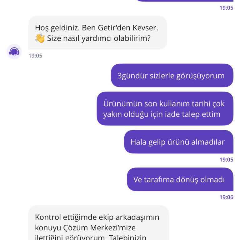 Getir Büyük'ten Aldığım Piliç Baget İçin Ücret İadesi Ve Ürün İadesi Sorunu