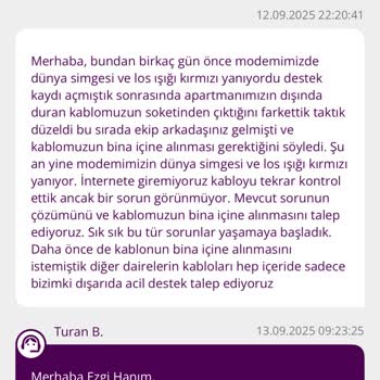 10 Gündür Çözülemeyen Gigafiber Kesintisi Ve İlgisiz Müşteri Hizmetleri