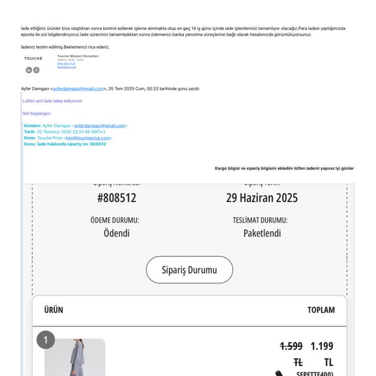 İade Ücretim Uzun Süredir Yatmadı, Sorunum Çözülmüyor