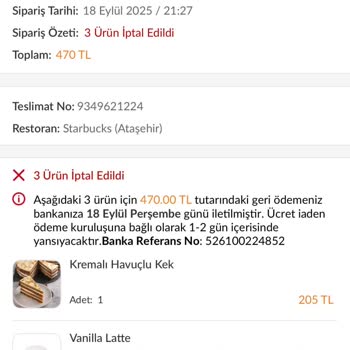 Stokta Ürün Olmasına Rağmen Starbucks Siparişim İki Kez İptal Edildi