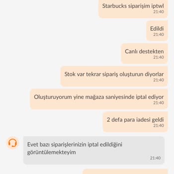 Stokta Ürün Olmasına Rağmen Starbucks Siparişim İki Kez İptal Edildi