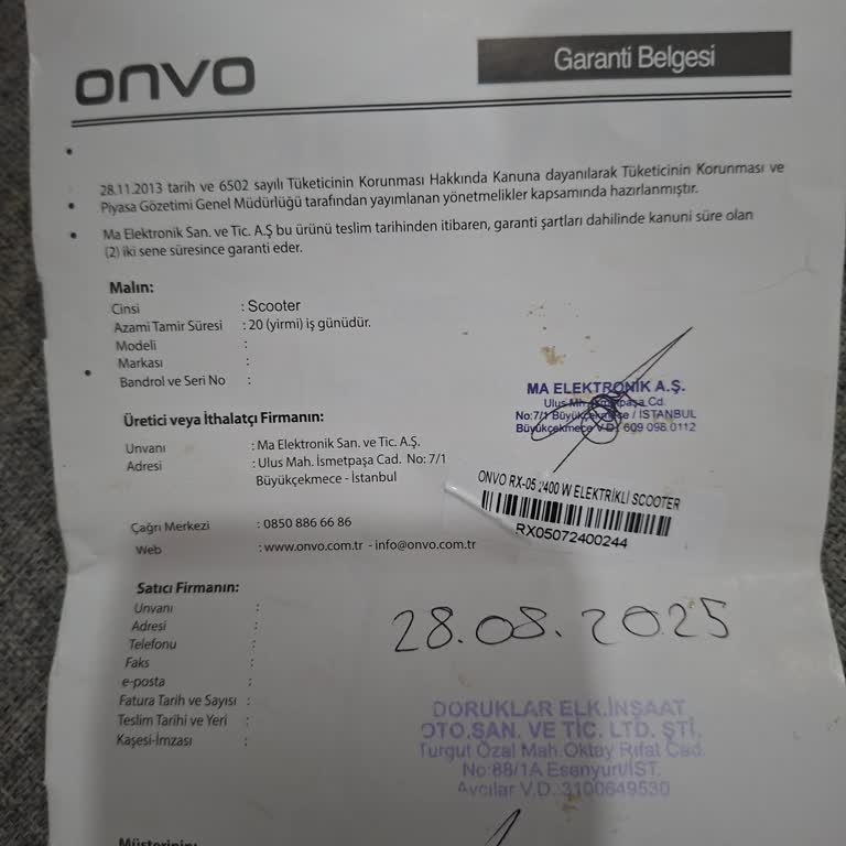Onvo Rx5 Scooter Güvenlik Sorunları Ve İlgisiz Servis Mağduriyeti