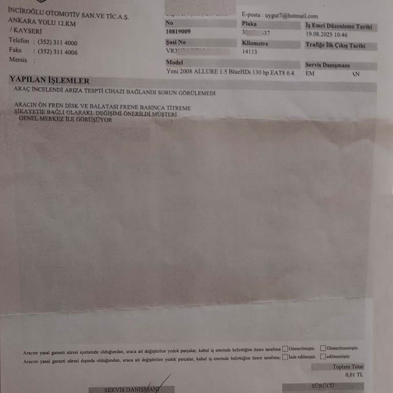 Sıfır Aracımda Tekrarlayan Fren Disk Sorunu Ve Garanti Kapsamında Çözüm Eksikliği