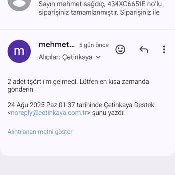 Çetinkaya Siparişimde Eksik Ürünler Ve Müşteri Hizmetlerinden Yanıt Alamadım