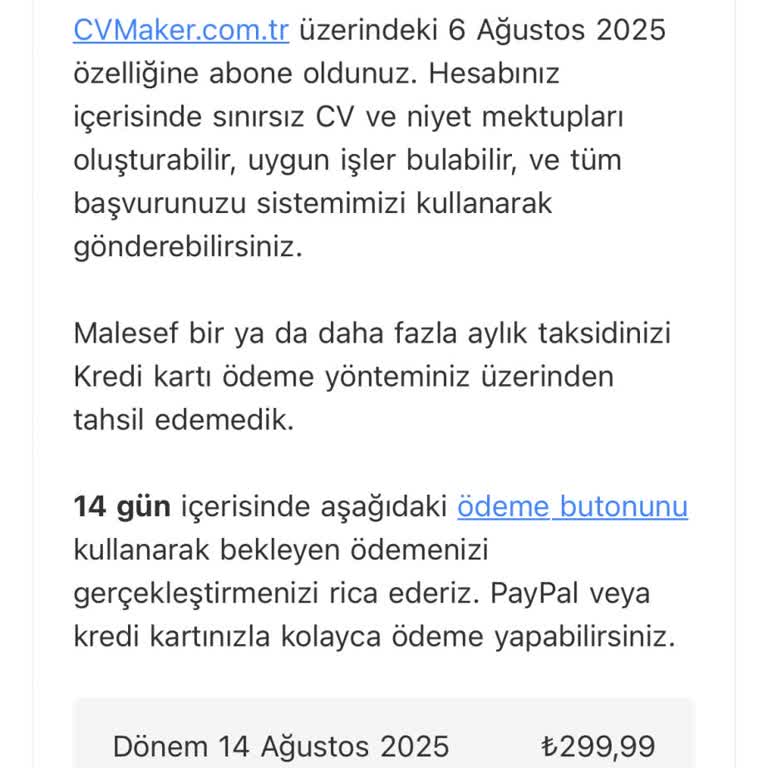 Tek Seferlik CV İçin Haksız Abonelik Ücreti Talebi Ve İptal Sorunu