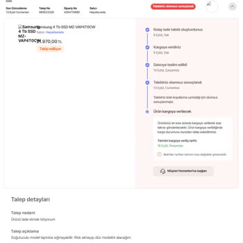 İade Edilen SSD İçin Ücret İadesi Yapılmadı, Müşteri Hizmetleri Sorunu Çözmüyor