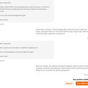 İade Edilen SSD İçin Ücret İadesi Yapılmadı, Müşteri Hizmetleri Sorunu Çözmüyor