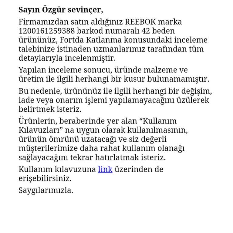 İlk Kullanımda Kusurlu Ayakkabıya Ret Cevabı