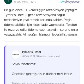 Sağlık Nedeniyle İptal Edilen Rezervasyonun İadesi Gerçekleştirilmiyor