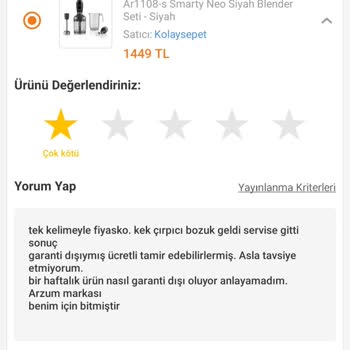 Garanti Dışı Bırakılan Blender İçin Ücretsiz Onarım Talebi