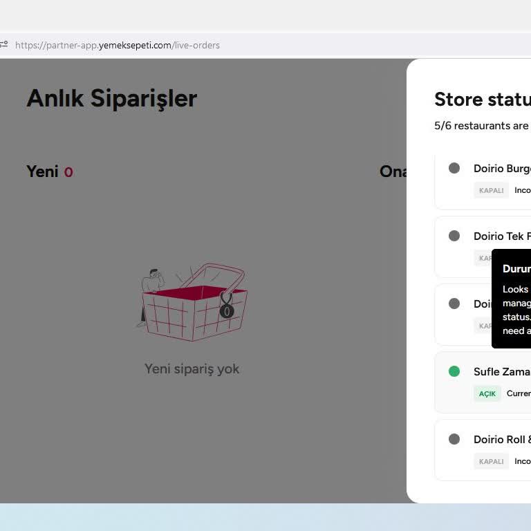 Restoran Paneli Günlerdir Çalışmıyor, Siparişlerimiz Otomatik İptal Ediliyor!