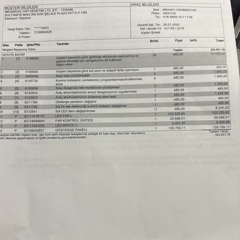 Üretici Hatalı Gösterge Paneli İçin Tekrar Ücret Talebi Ve Mağduriyet