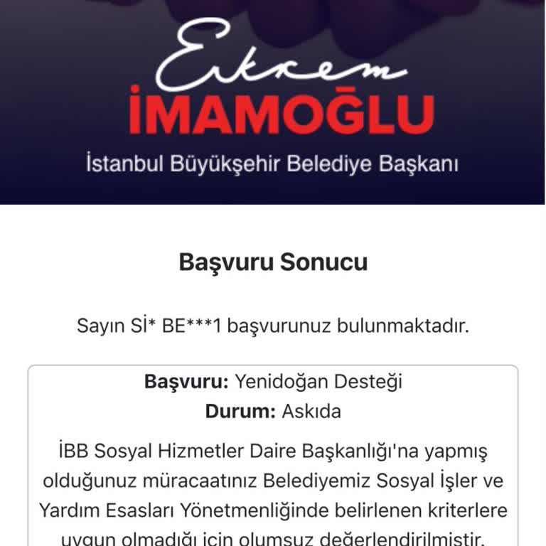 Hoş Geldin Bebek Paketi Başvurum Neden Red Edildi, Açıklama Bekliyorum