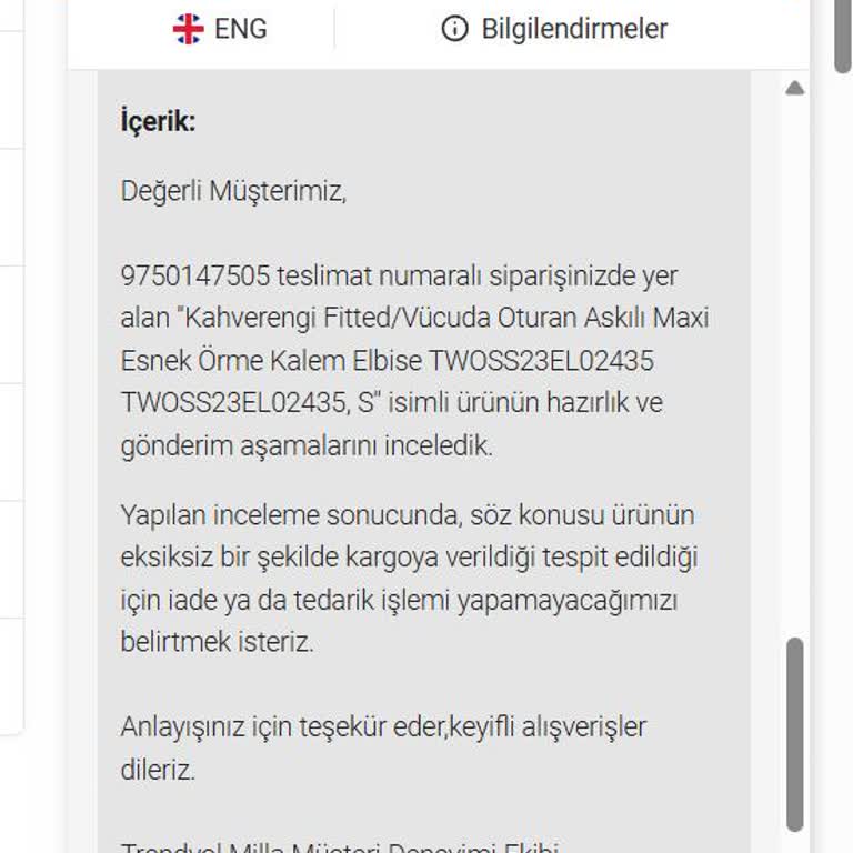 Trendyol Siparişimde Eksik Ürün Ve İlgisiz Müşteri Hizmetleri