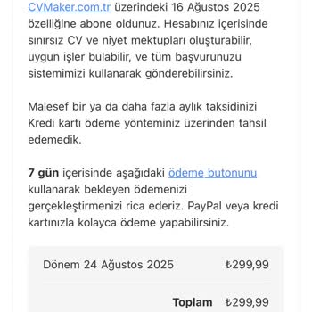 CV Oluşturma Sonrası Beklenmedik Üyelik Borcu Ve Şeffaf Olmayan Bilgilendirme