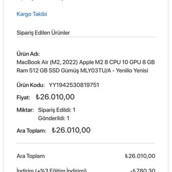 Yenilio Hasarlı Paket Nedeniyle Teslim Edilmeyen Macbook Air Siparişim Mağduriyet Yarattı