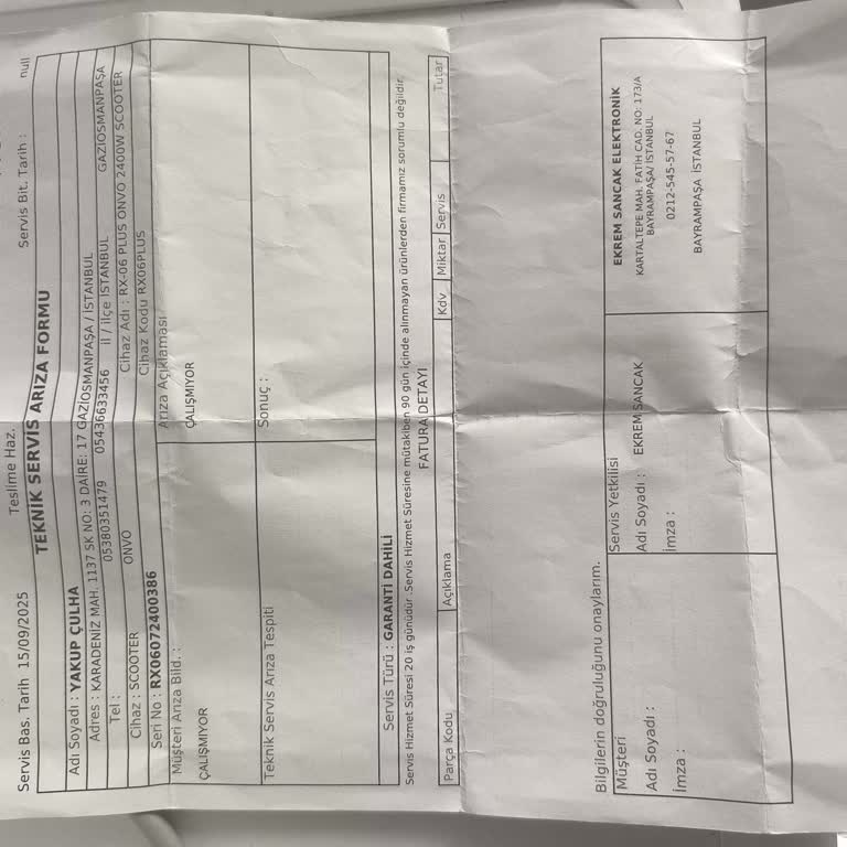 Garanti Kapsamındaki Elektrikli Bisiklet İçin Yüksek Onarım Ücreti Talebi