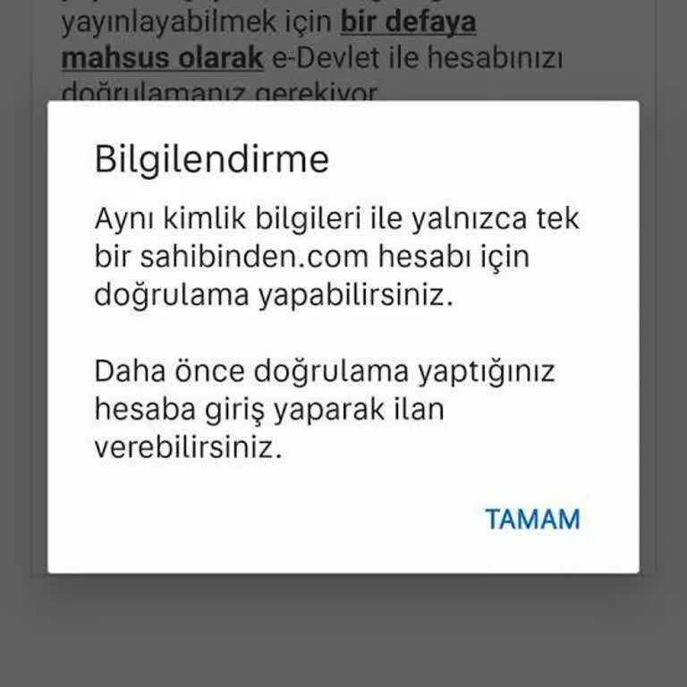 E-Devlet Doğrulama Hatası Nedeniyle Sahibinden'de İlan Veremiyorum