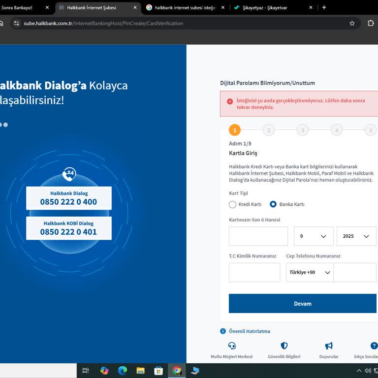 Halkbank Dijital Parola Oluşturma Hatası Ve Online Çözüm Talebi