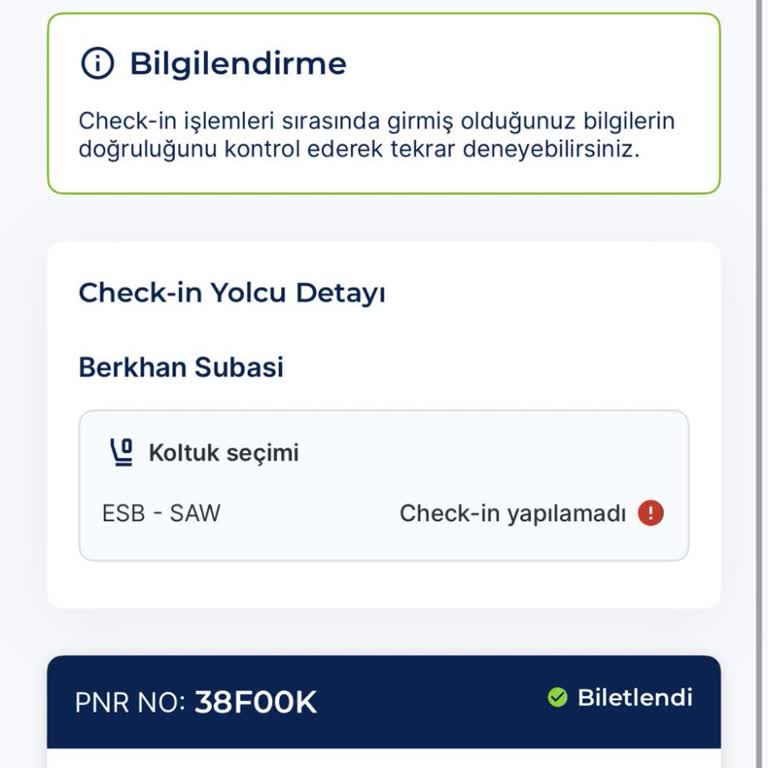 Online Check-in Sorunu Nedeniyle Uçağı Kaçırdım, Mağduriyetimin Giderilmesini Talep Ediyorum