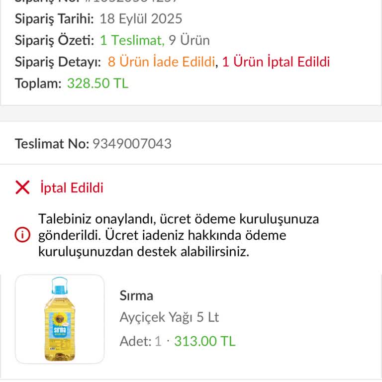 Trendyol Hızlı Market Siparişim Fiyat Değişikliği Nedeniyle İptal Edildi Mağdur Oldum