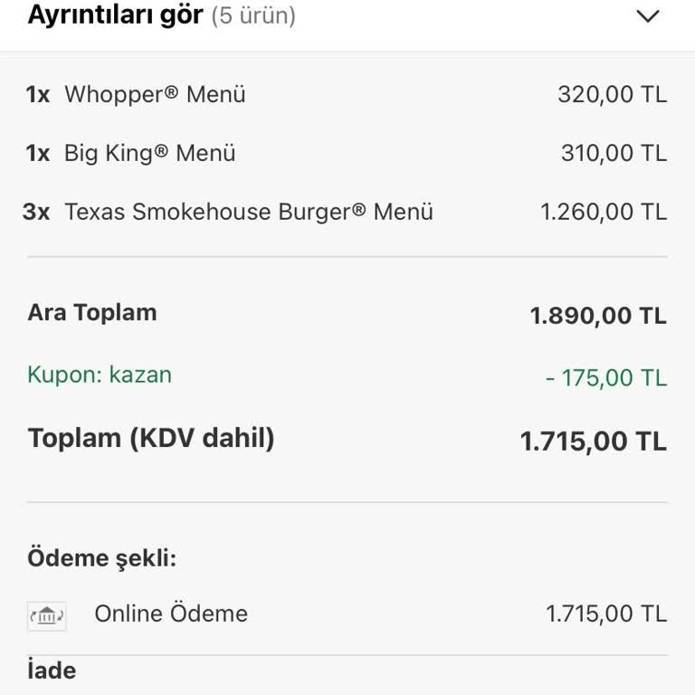 Eksik Teslim Edilen Menülerin Tamamı İçin İade Veya Ürün Talebi