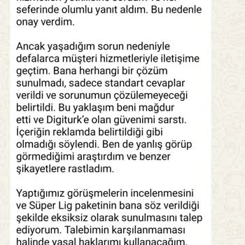 Digiturk Kampanyasında Vaat Edilen Süper Lig İçeriği Eksik Sunuldu Mağdur Oldum