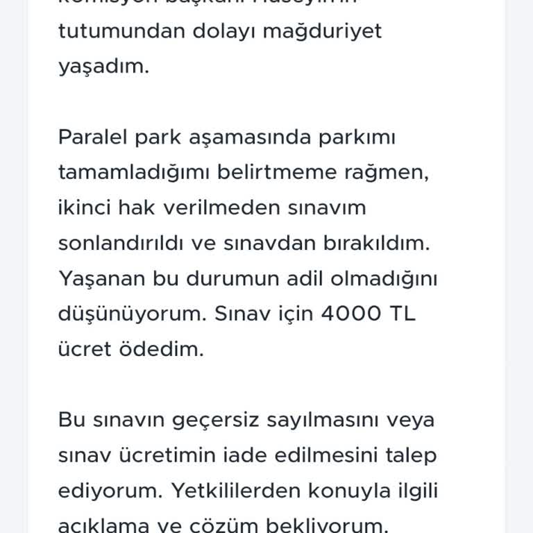 Direksiyon Sınavında Adaletsiz Uygulama Ve Ücret İadesi Talebi