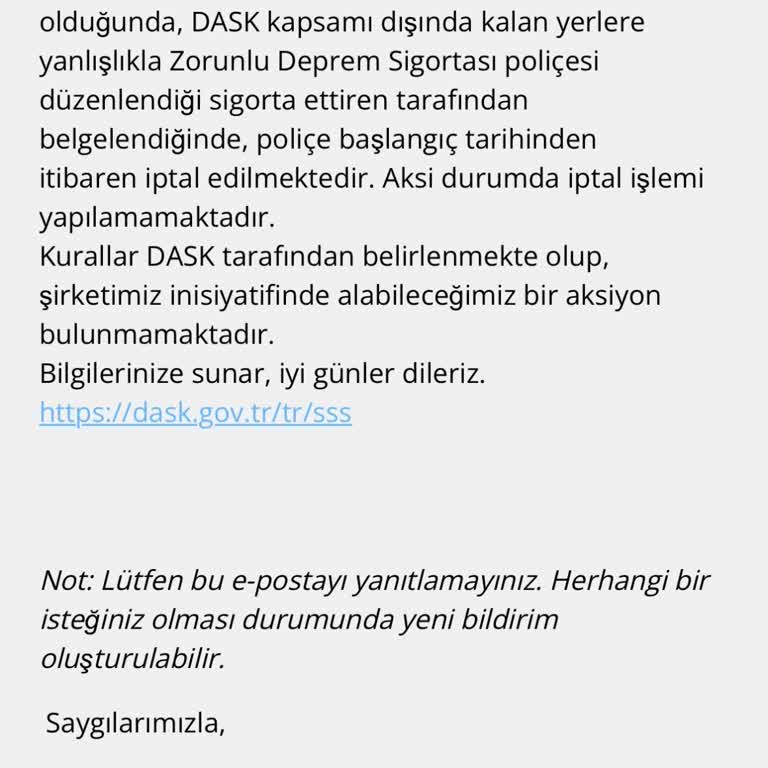 DASK Poliçemi İptal Ettiremiyorum, Kalan Tutarım Ödenmiyor