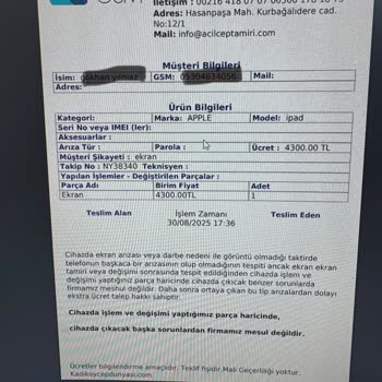 İpad Ekran Değişimi Sonrası Kırık Ve Faturasız Hizmet Mağduriyeti