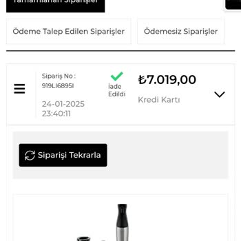 Sipariş Edilen Blender Teslim Edilmedi, Para İadesi Yapılmadı